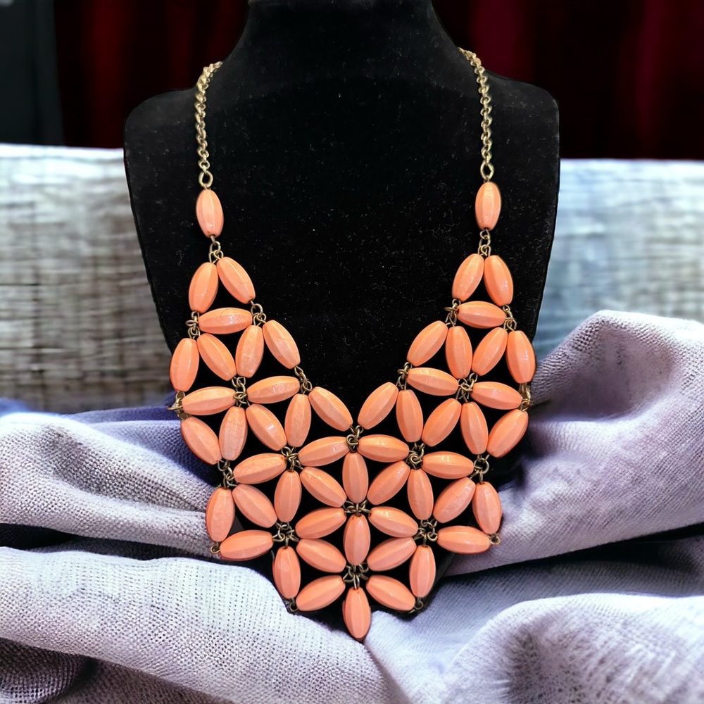 Salmon Pink Bib Statement Necklace